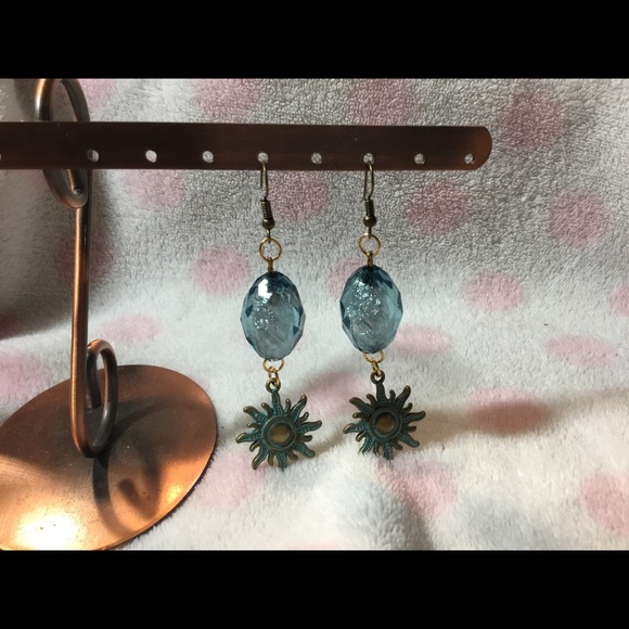 SOLD! Verdigris Sun Dangle Earrings - Picture 5 of 6